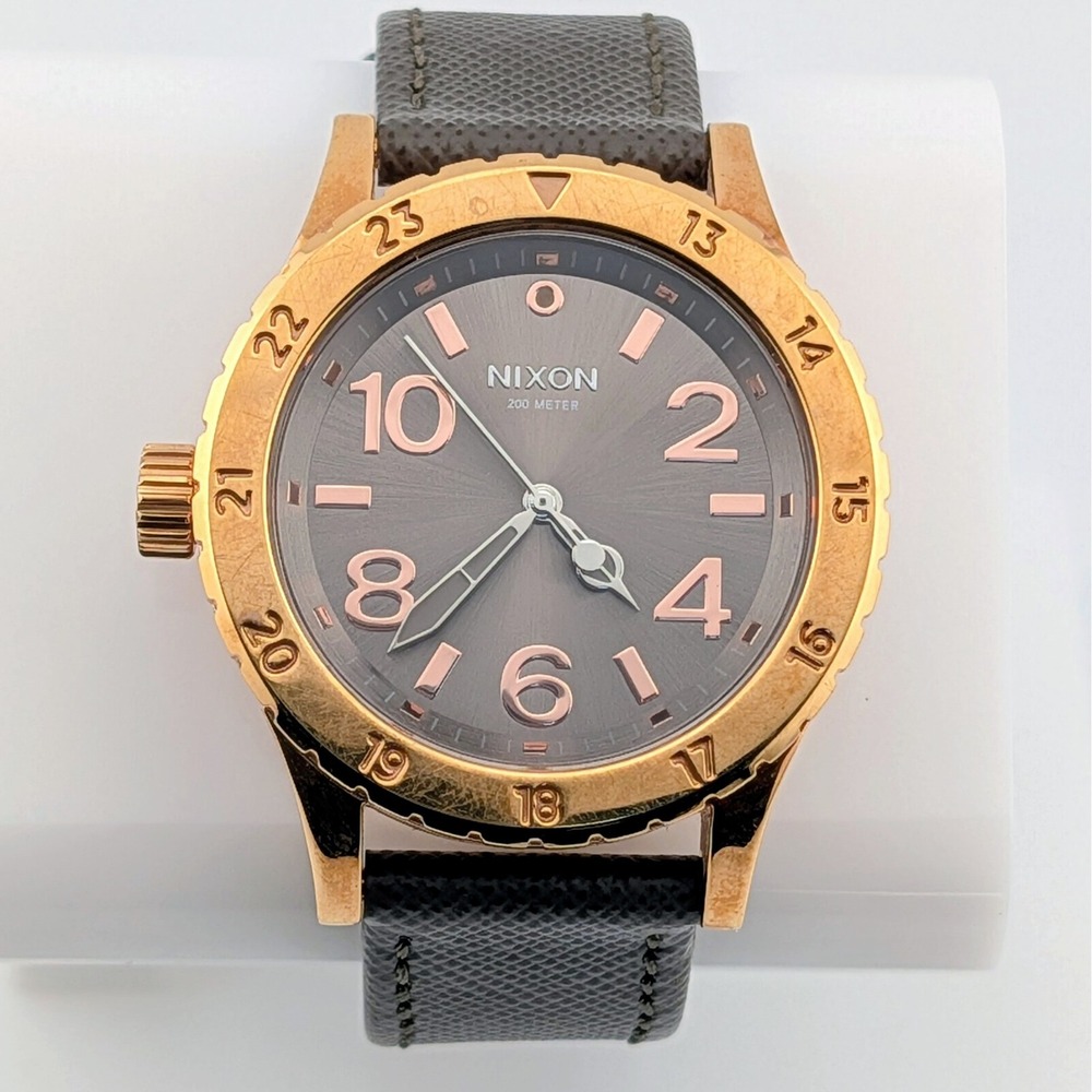 Nixon The Refined 38-20 Rose Gold Taupe Sunburst Dial Leather Watch 43mm